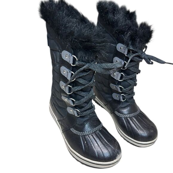 Sorel Tofino II Waterproof Black Snow Boots Faux Fur Big Girls 3 - Picture 4 of 8